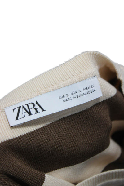 Zara Women Brown Striped Viscose Pullover Long Sleeve Size S