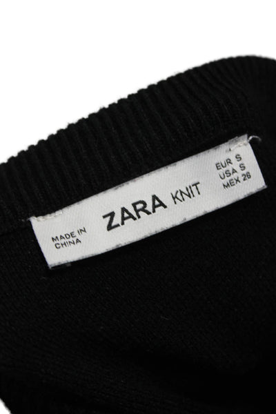 Zara Knit Womens Pullover Sweater Black Viscose Crew Neck Long Sleeve Size S