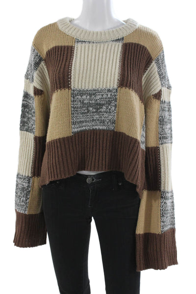 For Love & Lemons Women Brown Geometric Crewneck Pullover Sweater Size S