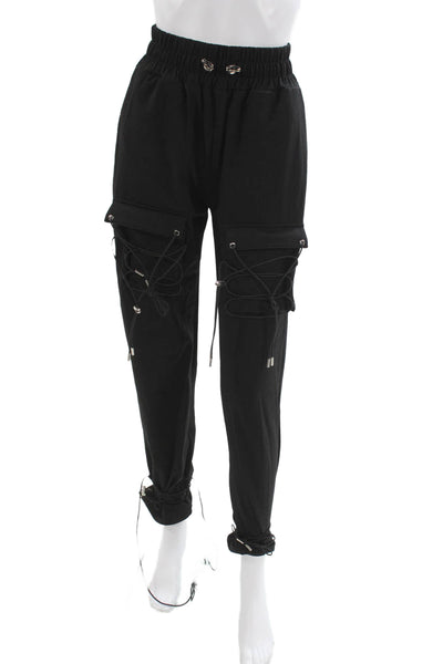 Maniere De Voir Women Black Jogger Pants Drawstring Size 6