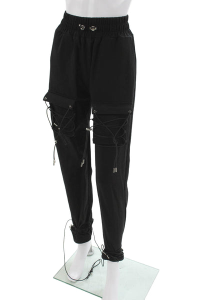 Maniere De Voir Women Black Jogger Pants Drawstring Size 6