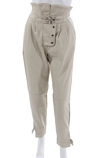 Maniere De Voir Womens Beige Ankle Pants Buckle 55% Polyester Size 6