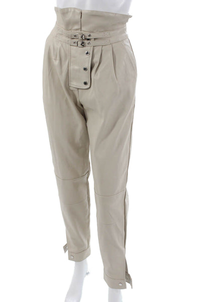 Maniere De Voir Womens Beige Ankle Pants Buckle 55% Polyester Size 6
