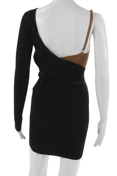 Le Lis Womens One Shoulder Long Sleeve Black Colorblock Mini Dress Size S