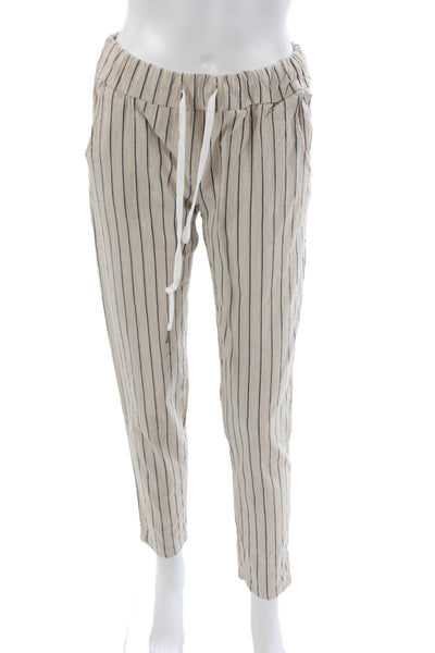 Venti 6 Women Jogger Pants Beige Striped Drawstring Cotton Size S