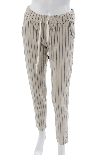 Venti 6 Women Jogger Pants Beige Striped Drawstring Cotton Size S