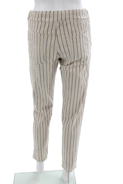 Venti 6 Women Jogger Pants Beige Striped Drawstring Cotton Size S