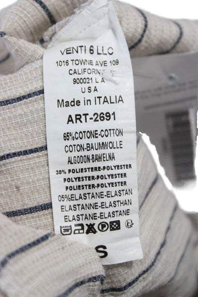 Venti 6 Women Jogger Pants Beige Striped Drawstring Cotton Size S