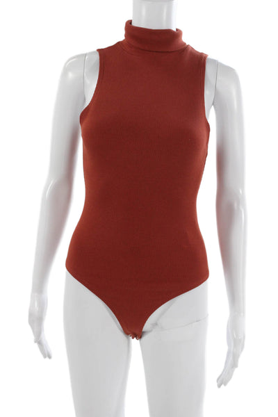Zara Womens One Piece Bodysuit Turtleneck Sleeveless Orange 95% Cotton Size S