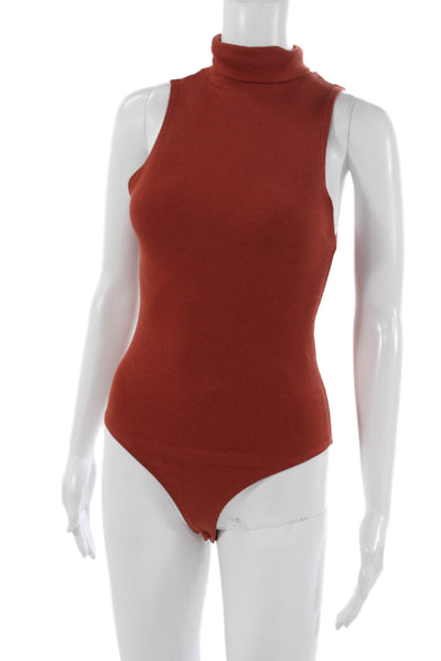 Zara Womens One Piece Bodysuit Turtleneck Sleeveless Orange 95% Cotton Size S