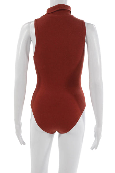 Zara Womens One Piece Bodysuit Turtleneck Sleeveless Orange 95% Cotton Size S