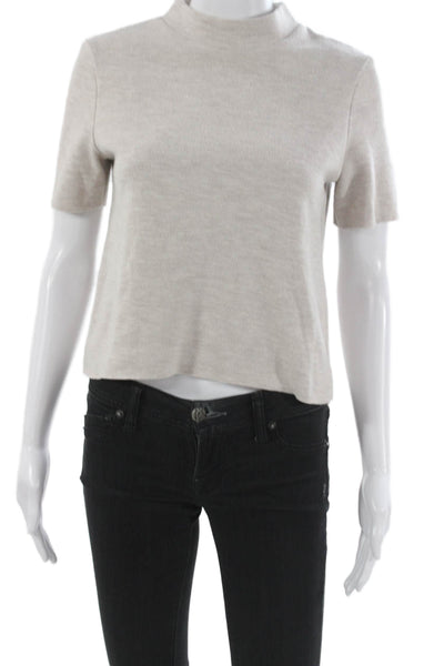Zara Trafaluc Women Cropped T Shirt Beige Mock Neck Cotton Blend Size S