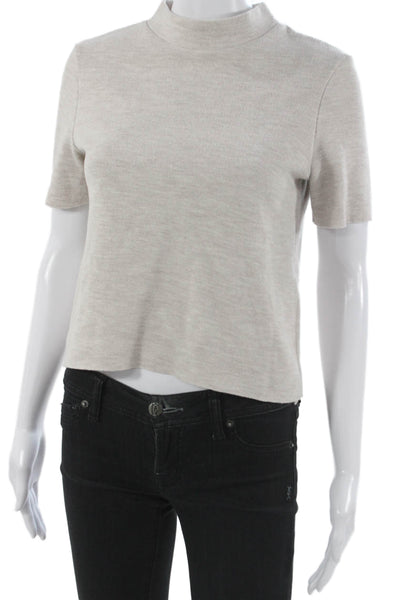 Zara Trafaluc Women Cropped T Shirt Beige Mock Neck Cotton Blend Size S