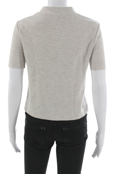 Zara Trafaluc Women Cropped T Shirt Beige Mock Neck Cotton Blend Size S