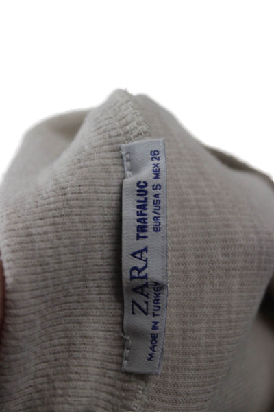 Zara Trafaluc Women Cropped T Shirt Beige Mock Neck Cotton Blend Size S