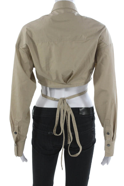 Kimberly Taylor Women Cropped Button-Up Beige Cotton-Blend Long Sleeve Size S