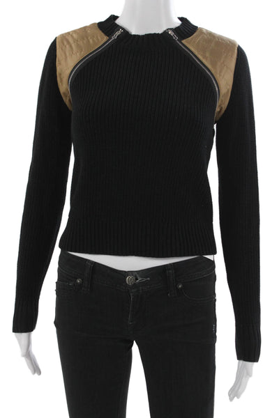 Central Park West Women Pullover Black Cotton Crew Neck Long Sleeve Size XS