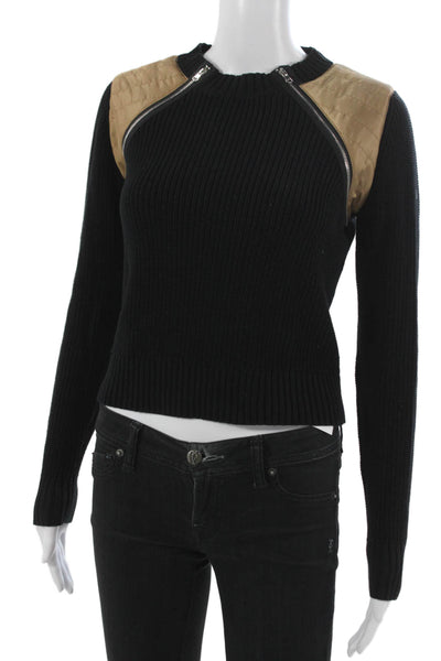 Central Park West Women Pullover Black Cotton Crew Neck Long Sleeve Size XS