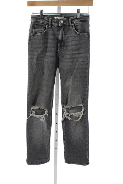 Zara Women Straight Jeans Gray High Rise Cotton Blend Size 6