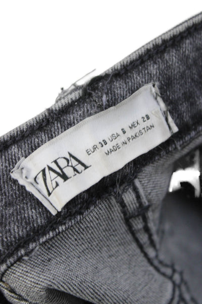 Zara Women Straight Jeans Gray High Rise Cotton Blend Size 6