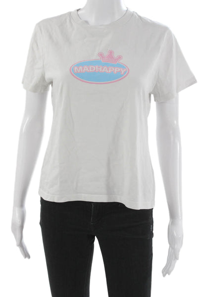 Madhappy Women Basic White Cotton Crew Neck Short Sleeve T-Shirt Size M