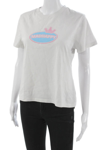 Madhappy Women Basic White Cotton Crew Neck Short Sleeve T-Shirt Size M