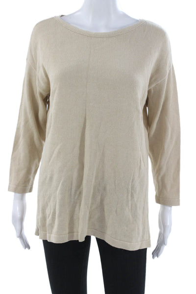 J. Mclaughlin Womens Tunic Sweater Beige BoatNeck 3/4 Sleeve LinenCotton Size S
