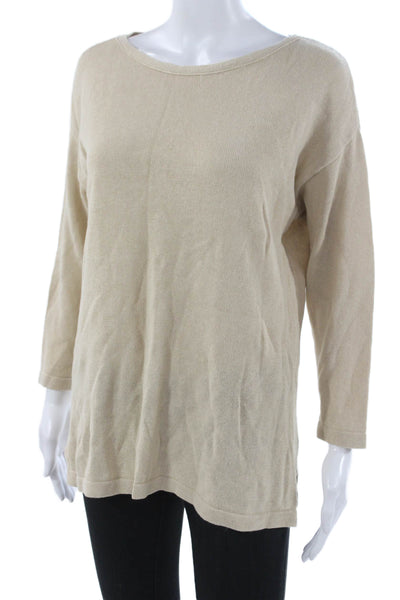 J. Mclaughlin Womens Tunic Sweater Beige BoatNeck 3/4 Sleeve LinenCotton Size S
