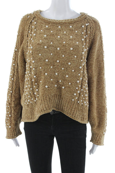 Pol Women Pullover Sweater Beige Crew Neck Long Sleeve Polyester Size M