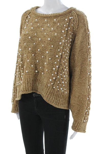 Pol Women Pullover Sweater Beige Crew Neck Long Sleeve Polyester Size M