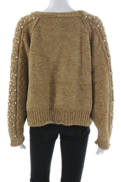Pol Women Pullover Sweater Beige Crew Neck Long Sleeve Polyester Size M
