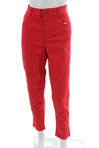 Draper James Womens Red Ankle Pants Button Closure Size 12