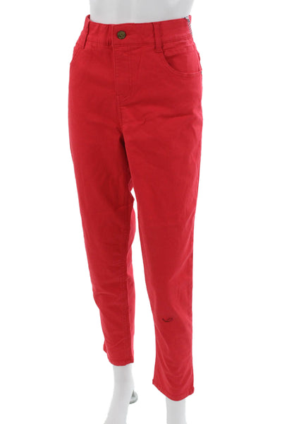 Draper James Womens Red Ankle Pants Button Closure Size 12