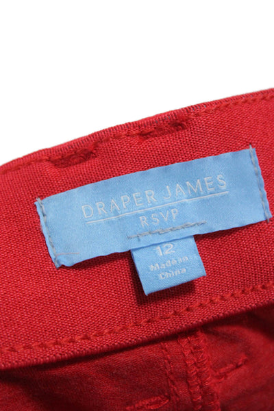 Draper James Womens Red Ankle Pants Button Closure Size 12