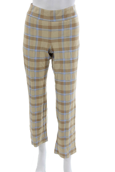 J. Mclaughlin Womens Dress Pants Beige Plaid Rayon Pull On Size M