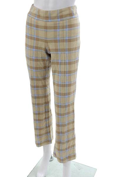 J. Mclaughlin Womens Dress Pants Beige Plaid Rayon Pull On Size M