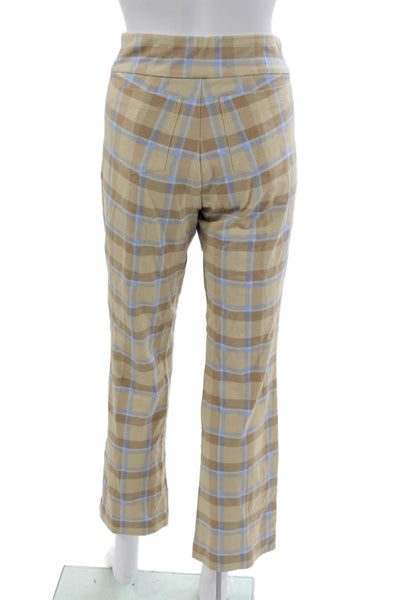 J. Mclaughlin Womens Dress Pants Beige Plaid Rayon Pull On Size M
