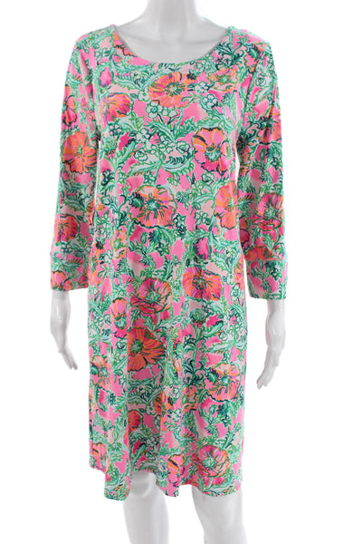 Lilly Pulitzer Women Shift Dress Multicolor Boat Neck Long Sleeve Knee Size L