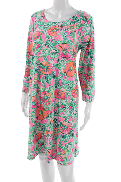 Lilly Pulitzer Women Shift Dress Multicolor Boat Neck Long Sleeve Knee Size L