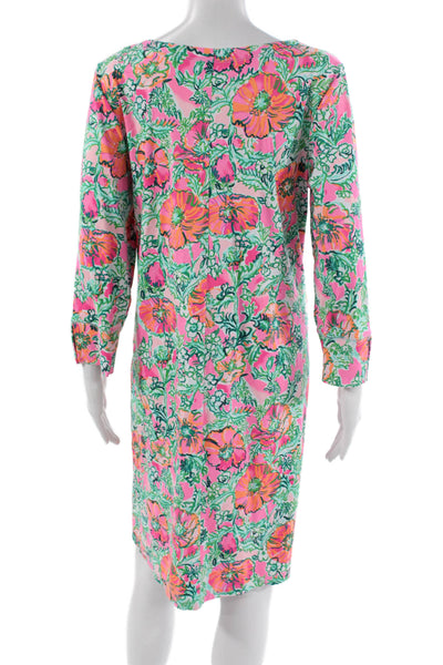 Lilly Pulitzer Women Shift Dress Multicolor Boat Neck Long Sleeve Knee Size L