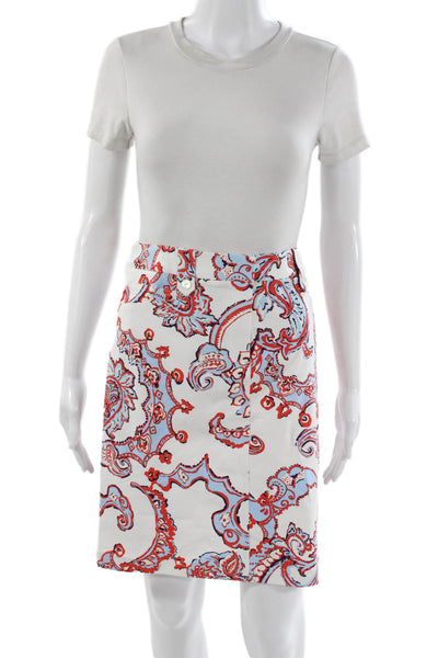 J. Mclaughlin Women White Cotton Paisley Pencil Skirt Hook & Eye Size 12