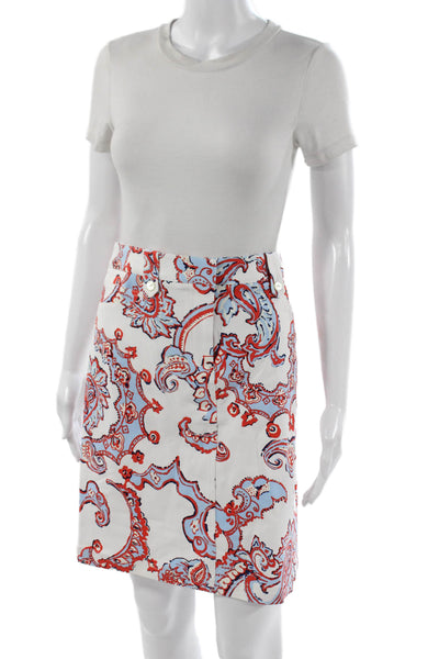 J. Mclaughlin Women White Cotton Paisley Pencil Skirt Hook & Eye Size 12