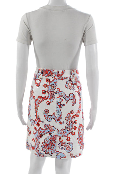 J. Mclaughlin Women White Cotton Paisley Pencil Skirt Hook & Eye Size 12