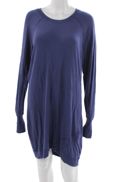 Athleta Womens Shift Dress Blue Long Sleeve Crew Neck Modal Size M