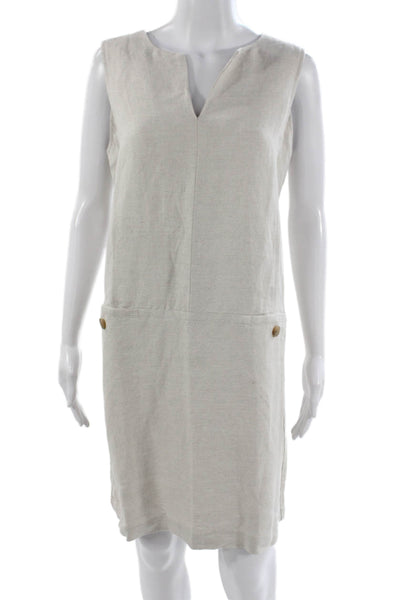 J. Mclaughlin Womens Shift Dress Beige Sleeveless V-Neck Linen Rayon Size L