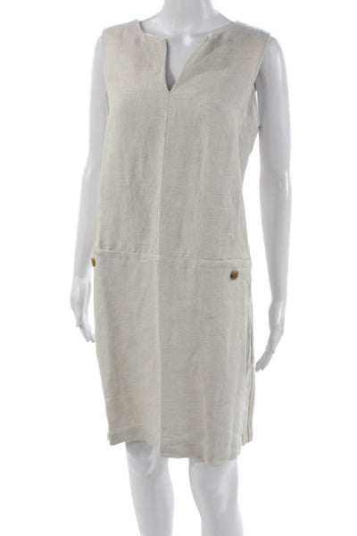 J. Mclaughlin Womens Shift Dress Beige Sleeveless V-Neck Linen Rayon Size L