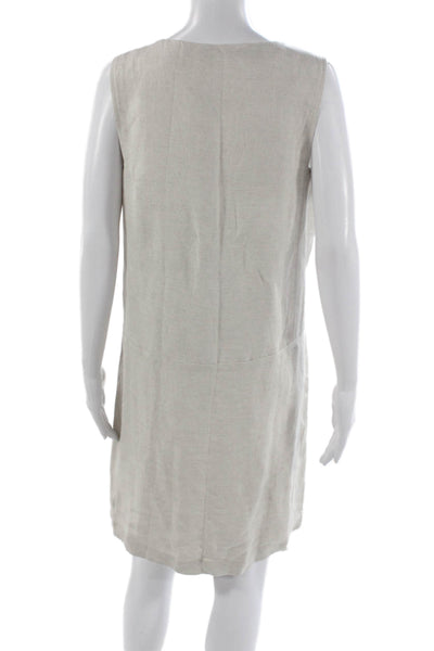 J. Mclaughlin Womens Shift Dress Beige Sleeveless V-Neck Linen Rayon Size L