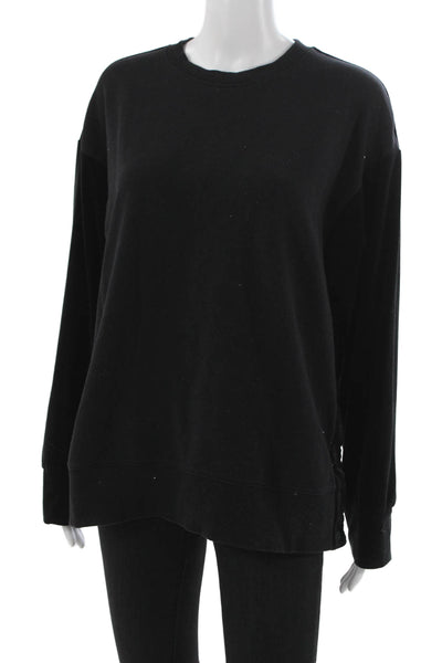 Athleta Women Black Cotton Pullover Sweatshirt Crew Neck Long Sleeve Size M