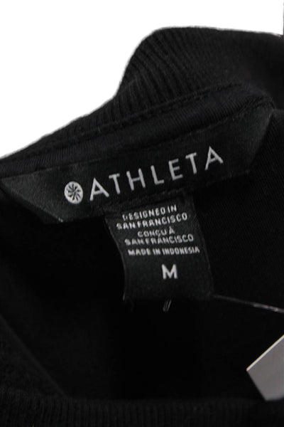 Athleta Women Black Cotton Pullover Sweatshirt Crew Neck Long Sleeve Size M
