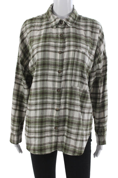 Blu Pepper Womens Basic Plaid Green Collared Button-Up Long Sleeve Rayon Size M
